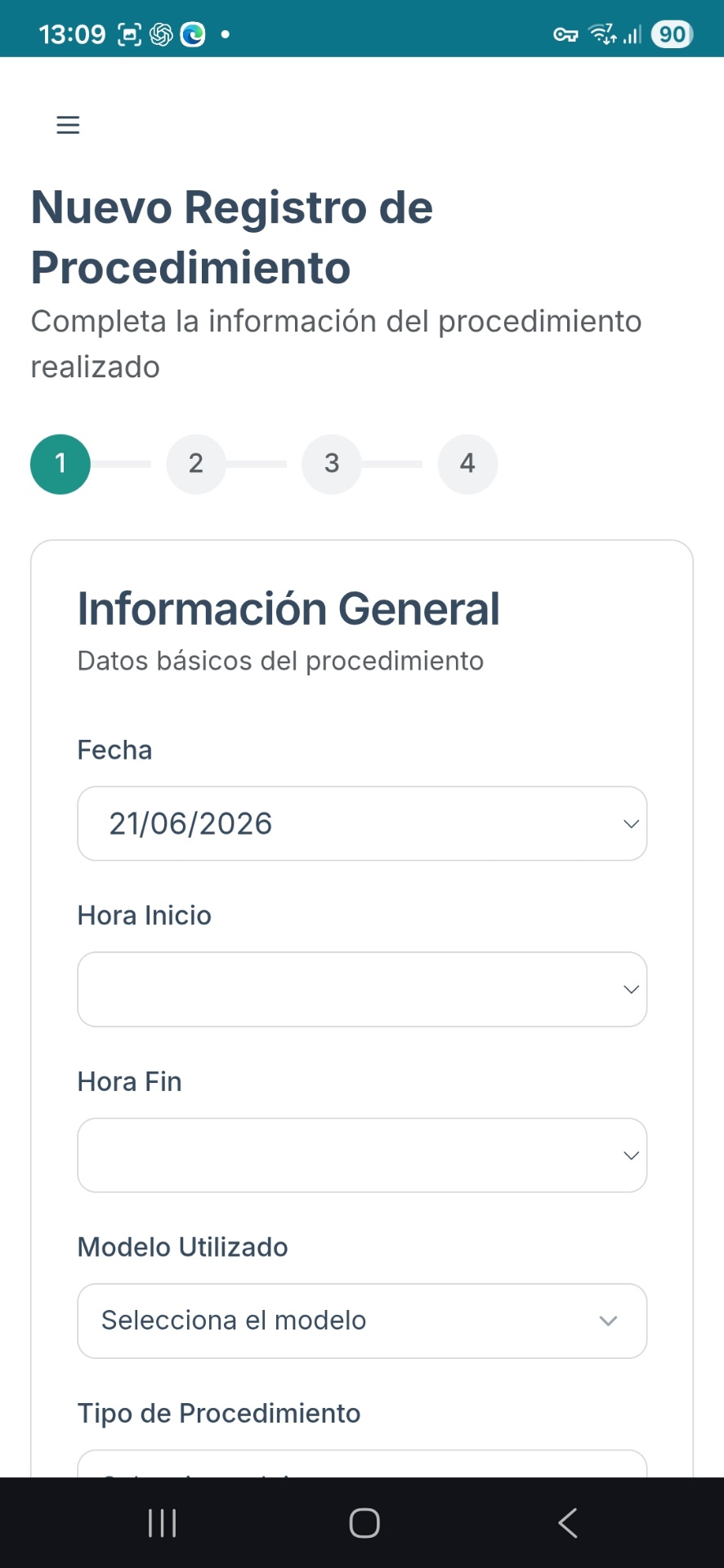 LogBook DSE — Nuevo registro de procedimiento